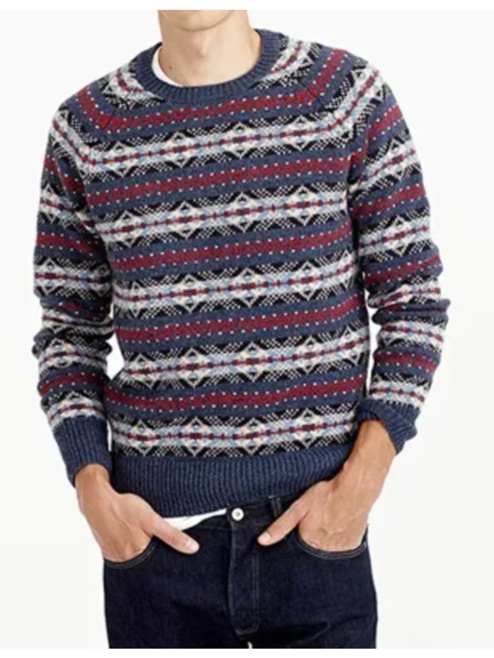 J. Crew Lambswool Fair Isle Ski Apres Crewneck Sweater Men’s Sz M Unisex